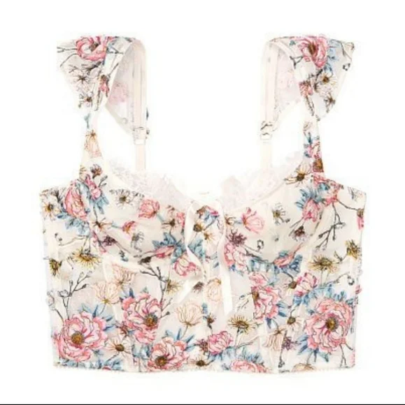 NIP DREAM ANGELS Unlined Bra Top Bustier Coconut White Floral - Picture 2 of 8